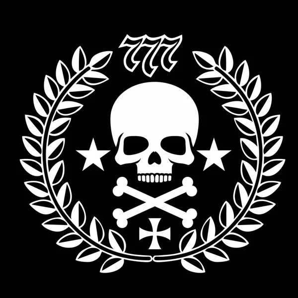 Aggressives Emblem Mit Totenkopf Und Kranz Grunge Vintage Design Shirts — Stockvektor