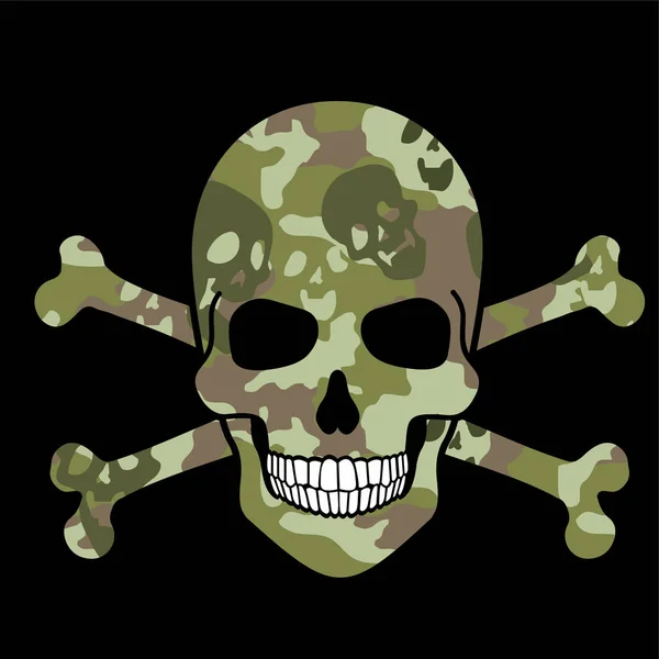 Teschio Camouflage Emblema Militare Grunge Vintage Design Shirt — Vettoriale Stock