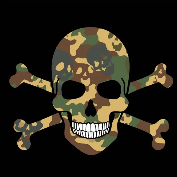 Skalle Kamouflage Militära Emblemet Grunge Vintage Design Shirts — Stock vektor