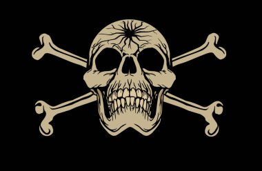 Jolly Roger, korsanlar amblemi ile kafatası, grunge vintage tasarım t shirt