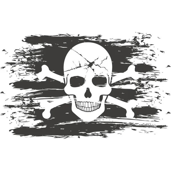 Веселый Роджер Пиратская Эмблема Черепом Гранж Винтажный Дизайн Футболки — стоковый вектор