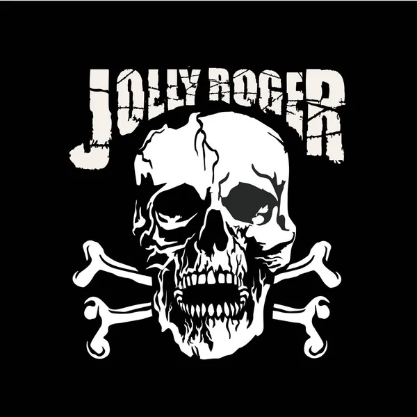 Jolly Roger Emblema Piratas Con Cráneo Camisetas Diseño Vintage Grunge — Archivo Imágenes Vectoriales