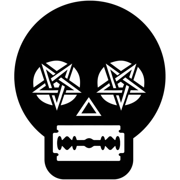 Aggressives Emblem Mit Totenkopf Und Pentagramm Und Klinge Grunge Vintage — Stockvektor