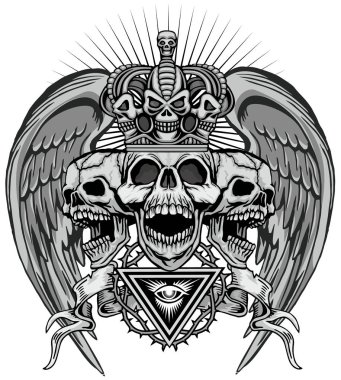 Kafatası, grunge vintage tasarım t shirt ile Gotik arması