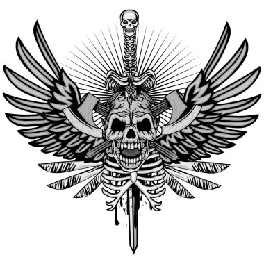 Kafatası, grunge vintage tasarım t shirt ile Gotik arması