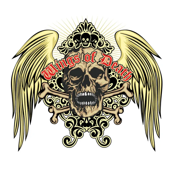 Gotický Symbol Lebkou Křídla Grunge Vintage Design Trička — Stockový vektor
