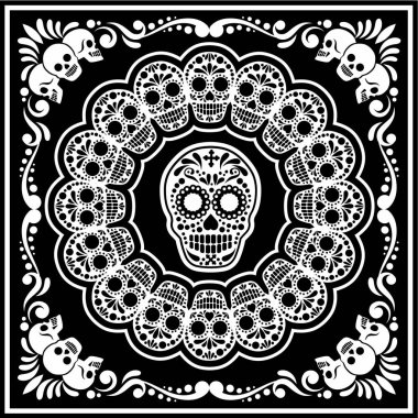 bandana ile kafatası desen, vintage tasarım 