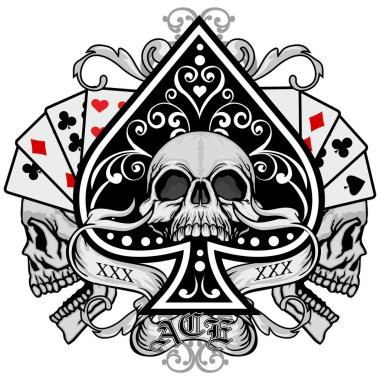 ace of spades with skull, grunge vintage design t shirts clipart