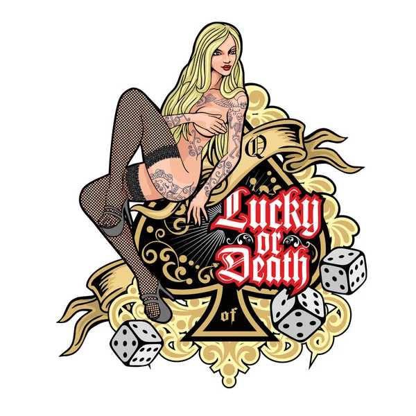 Ace Spades Sexy Tattooed Holky Grunge Vintage Design Trička — Stockový vektor