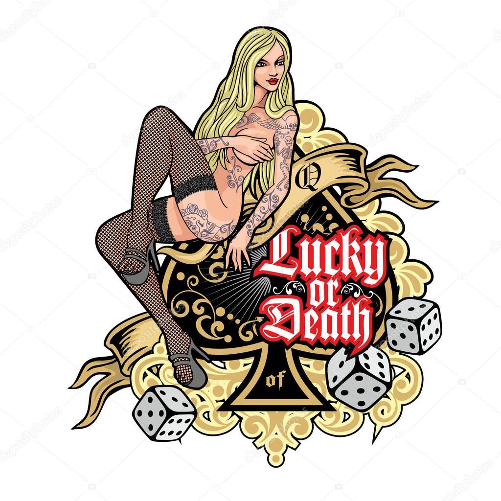 ace of spades with sexy tattooed girls, grunge vintage design t shirts