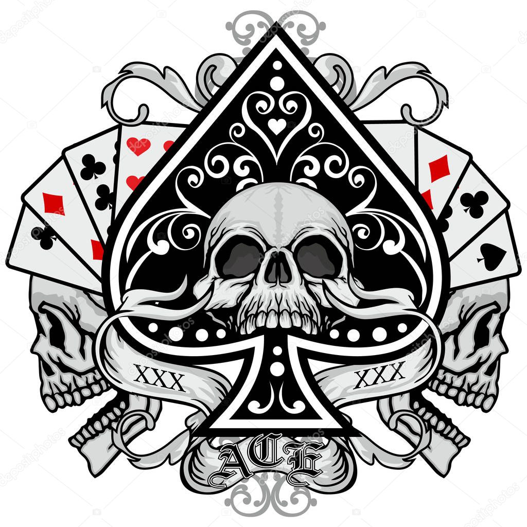 ace of spades with skull, grunge vintage design t shirts