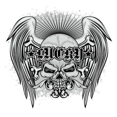 kafatası, grunge vintage tasarım t shirt ile agresif amblemi