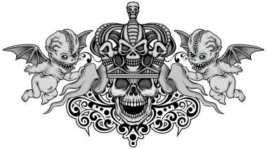 Kafatası, grunge vintage tasarım t shirt ile Gotik arması