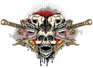 Kafatası, grunge vintage tasarım t shirt ile Gotik arması