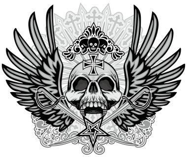  Kafatası, grunge vintage tasarım t shirt ile Gotik arması