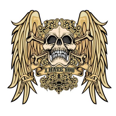 Kafatası ile gotik tabela, grunge vintage tasarım tişörtler