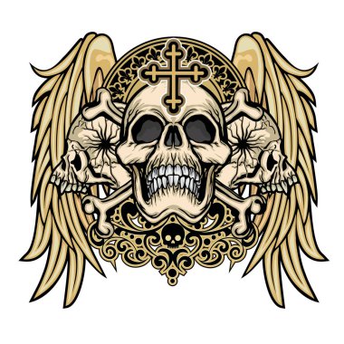 Kafatası ile gotik tabela, grunge vintage tasarım tişörtler