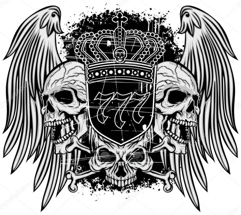 Gothic coat of arms with skull, grunge vintage design t shirts