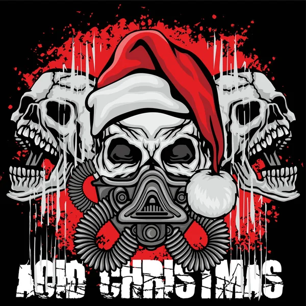 Giftiger Weihnachtsschädel Grunge Vintage Design Shirts — Stockvektor