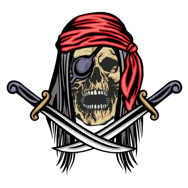 積極的な海賊スカル グランジ ビンテージ デザイン シャツ エンブレム — ストックベクタ