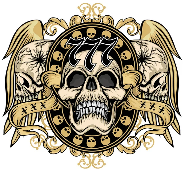 Escudo Armas Gótico Con Cráneo Camisetas Diseño Vintage Grunge — Archivo Imágenes Vectoriales