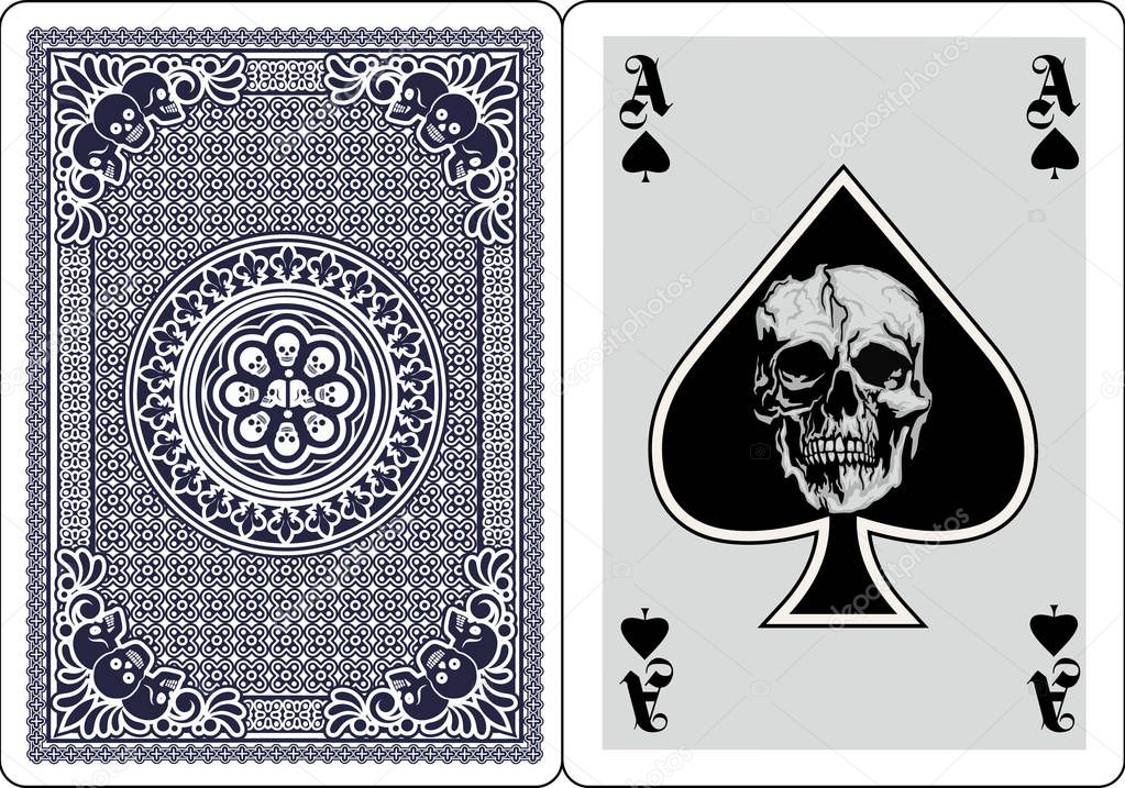 playing card, ace of spades with skull