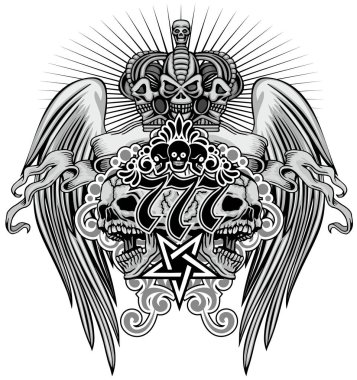 Kafatası, grunge vintage tasarım t shirt ile Gotik arması