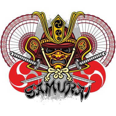 kafatası, grunge vintage tasarım t shirt ile agresif samuray maske