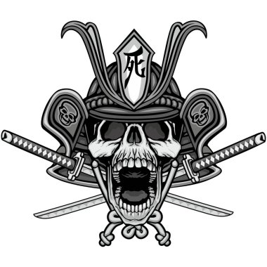 kafatası, grunge vintage tasarım t shirt ile agresif samuray maske