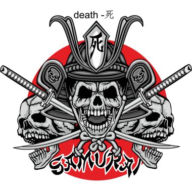 kafatası, grunge vintage tasarım t shirt ile agresif samuray maske