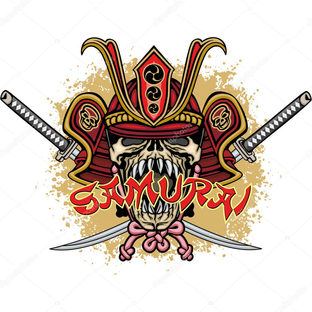 aggressive samurai mask with skull, grunge vintage design t shirts
