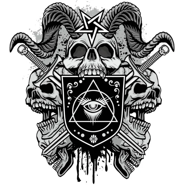 Stema Gotică Brațelor Craniu Tricouri Design Vintage Grunge — Vector de stoc