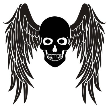 Kafatası ve kanatlı gotik tabela, grunge vintage tasarım tişörtler