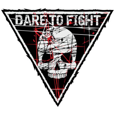 askeri işaretiyle agresif bir kafatası bir üçgen içinde tasarım t-shirt için