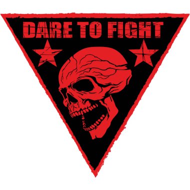 askeri işaretiyle agresif bir kafatası bir üçgen içinde tasarım t-shirt için