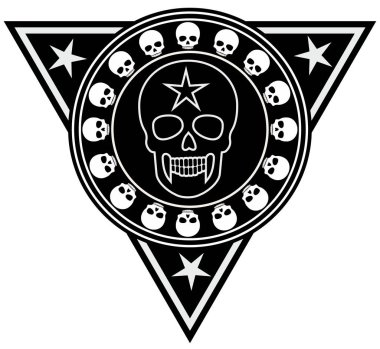 askeri işaretiyle agresif bir kafatası bir üçgen içinde tasarım t-shirt için