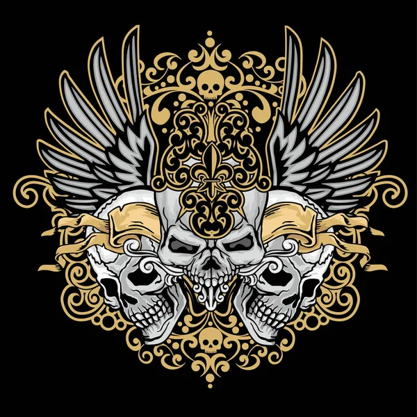 Emblema Agresivo Con Cráneo Camisetas Diseño Vintage Grunge — Archivo Imágenes Vectoriales