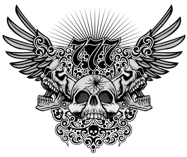 哥特式徽章与头骨 Grunge 复古设计 — 图库矢量图片