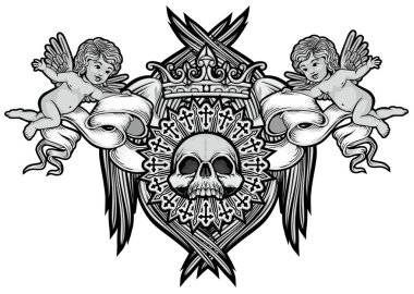 Kafatası ile gotik tabela, grunge vintage tasarım tişörtler