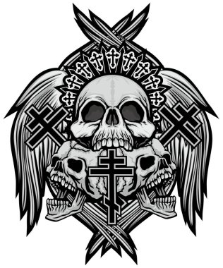 Kafatası, grunge vintage tasarım t shirt ile Gotik arması