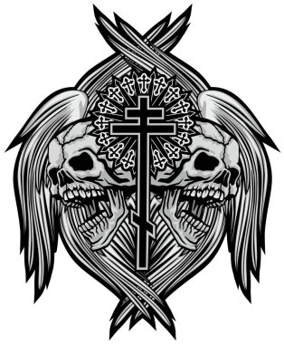 Kafatası, grunge vintage tasarım t shirt ile Gotik arması