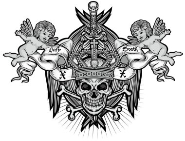 Kafatası, grunge vintage tasarım t shirt ile Gotik arması