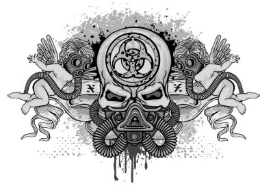 Kafatası, grunge vintage tasarım t shirt ile Gotik arması