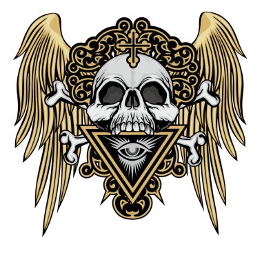 Kafatası, grunge vintage tasarım t shirt ile Gotik arması