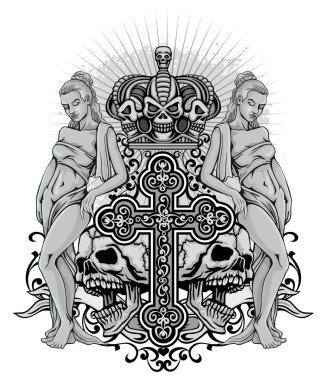 Kafatası, grunge vintage tasarım t shirt ile Gotik arması