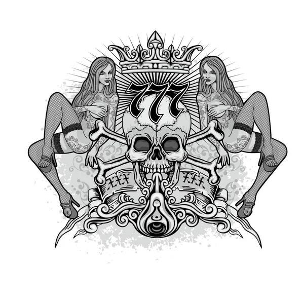 Kafatası ile gotik tabela, grunge vintage tasarım tişörtler