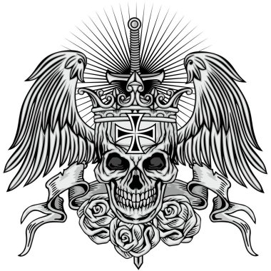 Kafatası ile gotik tabela, grunge vintage tasarım tişörtler