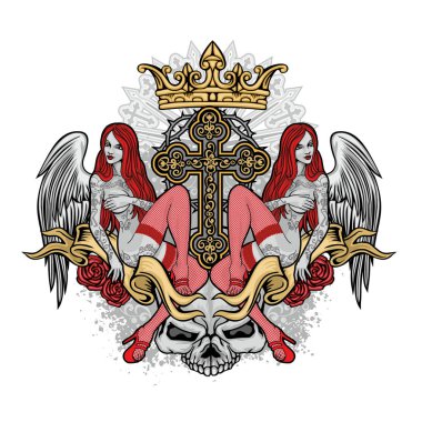 Kafatası, grunge vintage tasarım t shirt ile Gotik arması