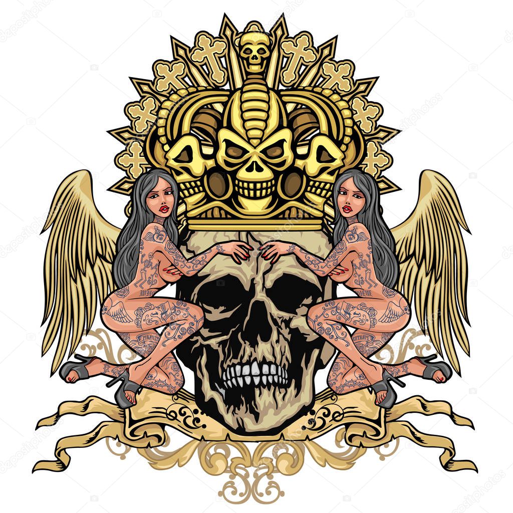  Gothic coat of arms with skull, grunge vintage design t shirts