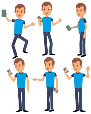 düz karakter adam ile smartphone